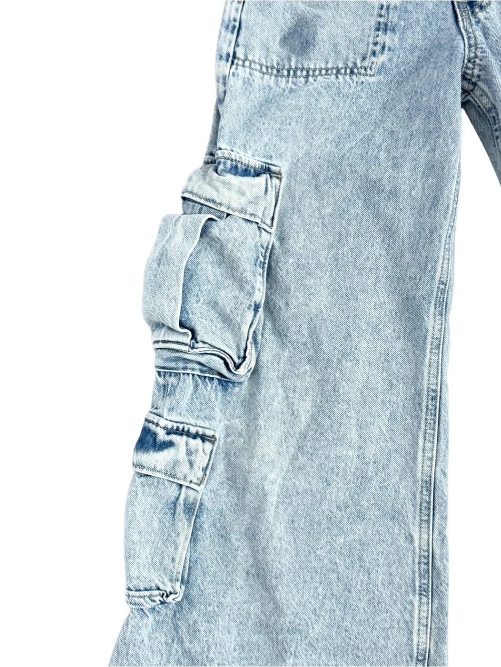 Gap Kids Girls Baggy Cargo Jeans Size 12 Slim Light Wash Wide Leg Denim - Picture 3 of 6